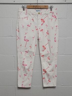 Cynthia Rowley Casual White Pants with Pink Flamingo Motif